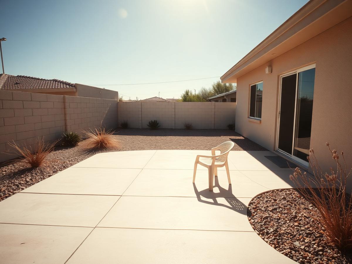 Empty bare Arizona patio in blazing midday sun